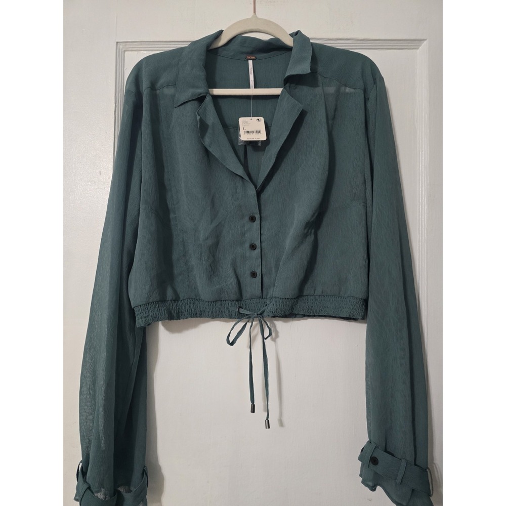 Free People Green Sheer Crop Top Size Large NWT